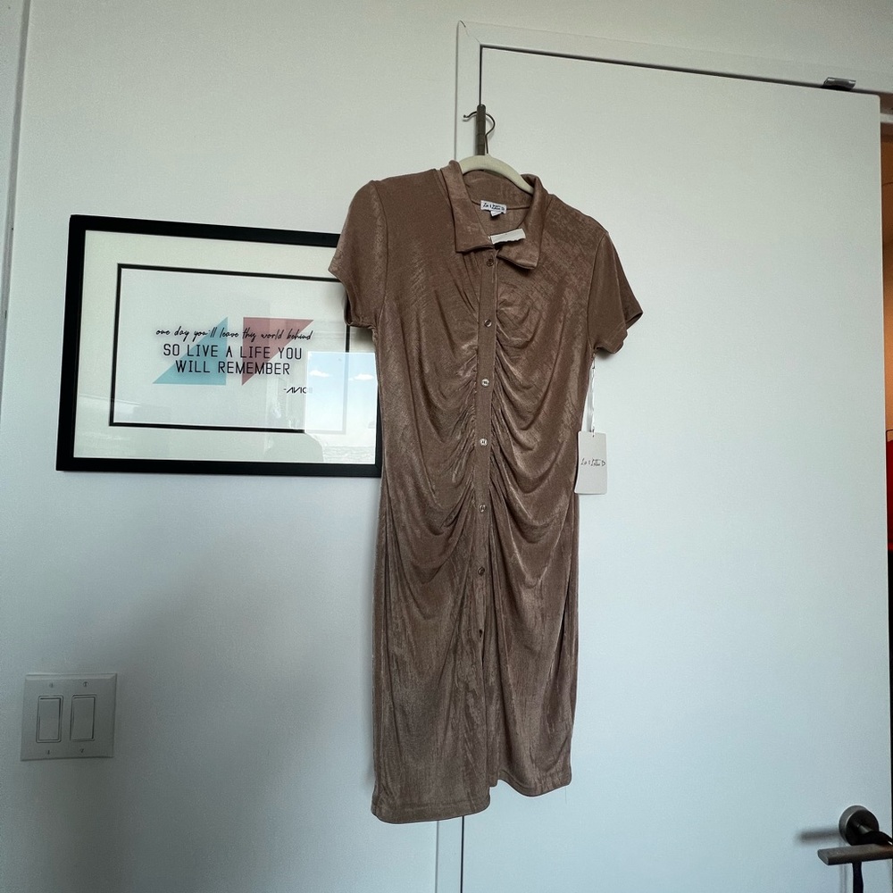 Polyester warm taupe cocktail dress (button up) junior XL